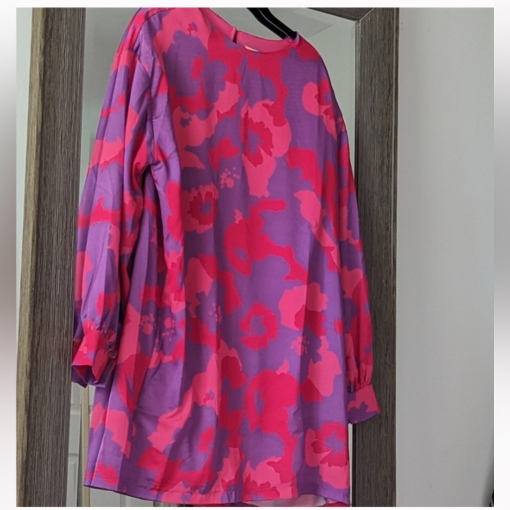 Vibrant Pink and Purple Floral Women's Dress s/m tunic sheath